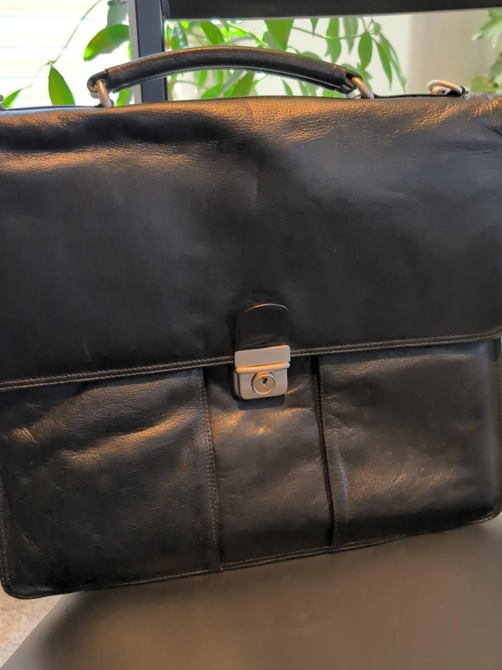 Nwot Wilson's Black leather briefcase with multiple compartments, strap & lock